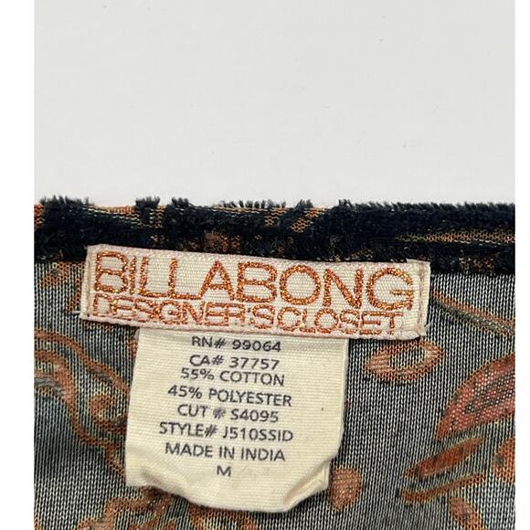 Billabong Black and Copper Semi-Sheer Burnout Velvet Open Cardigan Size M Boho - Picture 4 of 10
